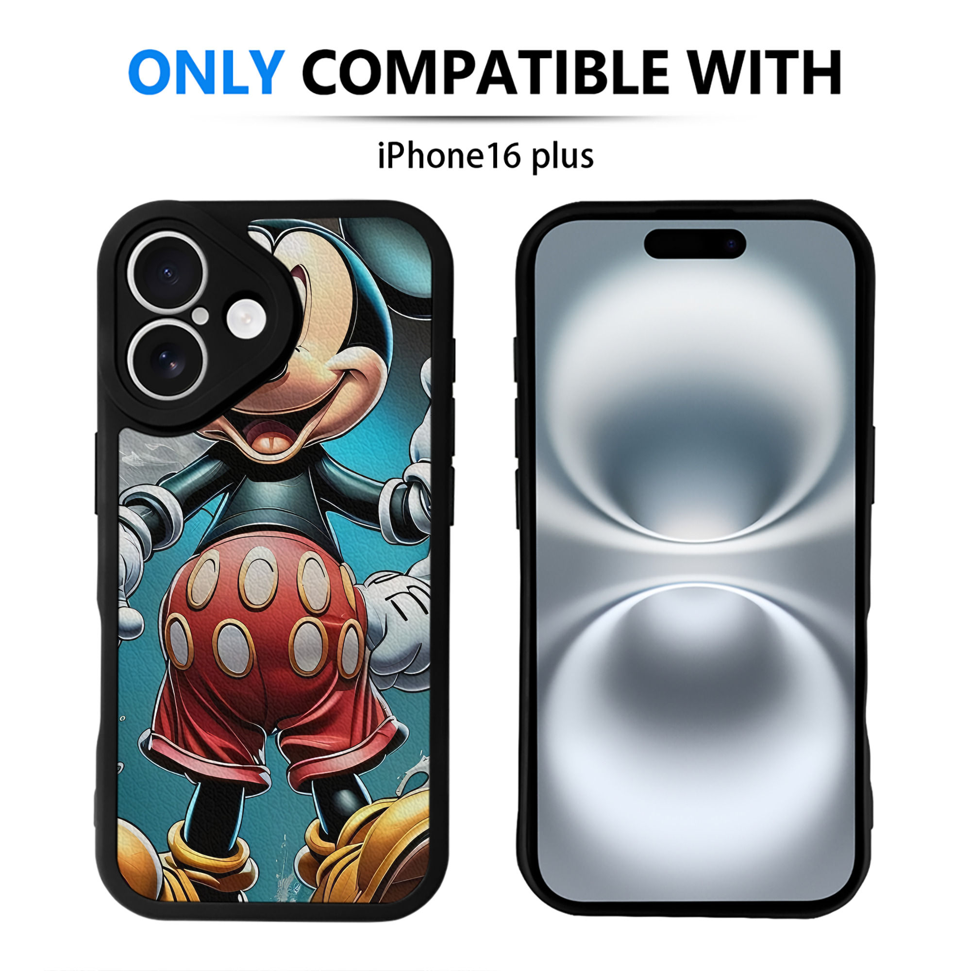 （画像用） ミッキーマウス Mickey Mouse 【iPhone 16シリーズ対応】シリコンスマホケース（レザー調） 材質：シリコン
